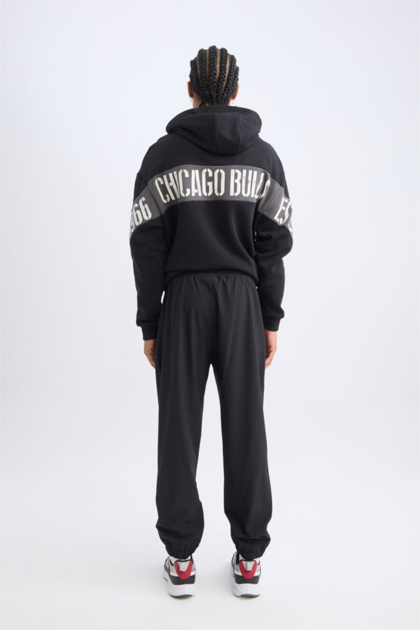 Erkek Siyah Jogger Eşofman Altı NBA Chicago Bulls Slim Fit Dar Kesim Cepli Lastikli Paça