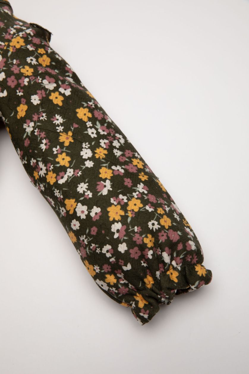 طفلة صغيرة كاكي فستان مطبوع كم طويل للبيبي بنت