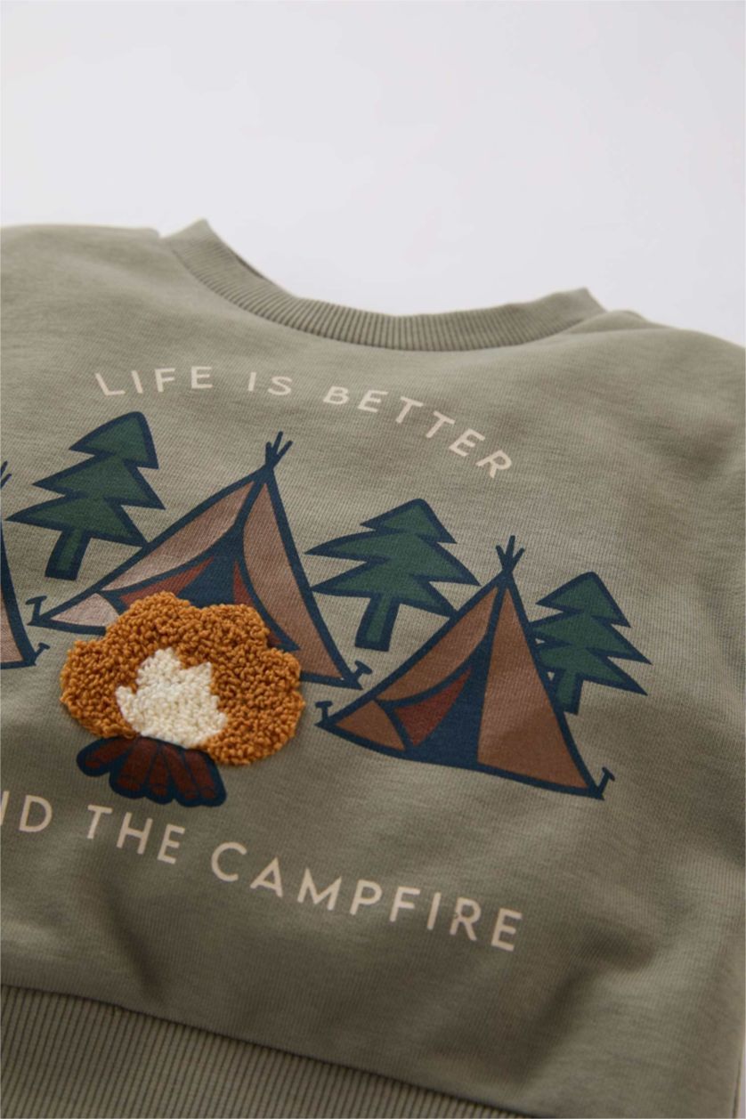 BÉBÉ GARÇON Kaki Clair Sweat-shirt à col rond avec imprimé nature à intérieur doux pour Bébé Garçon