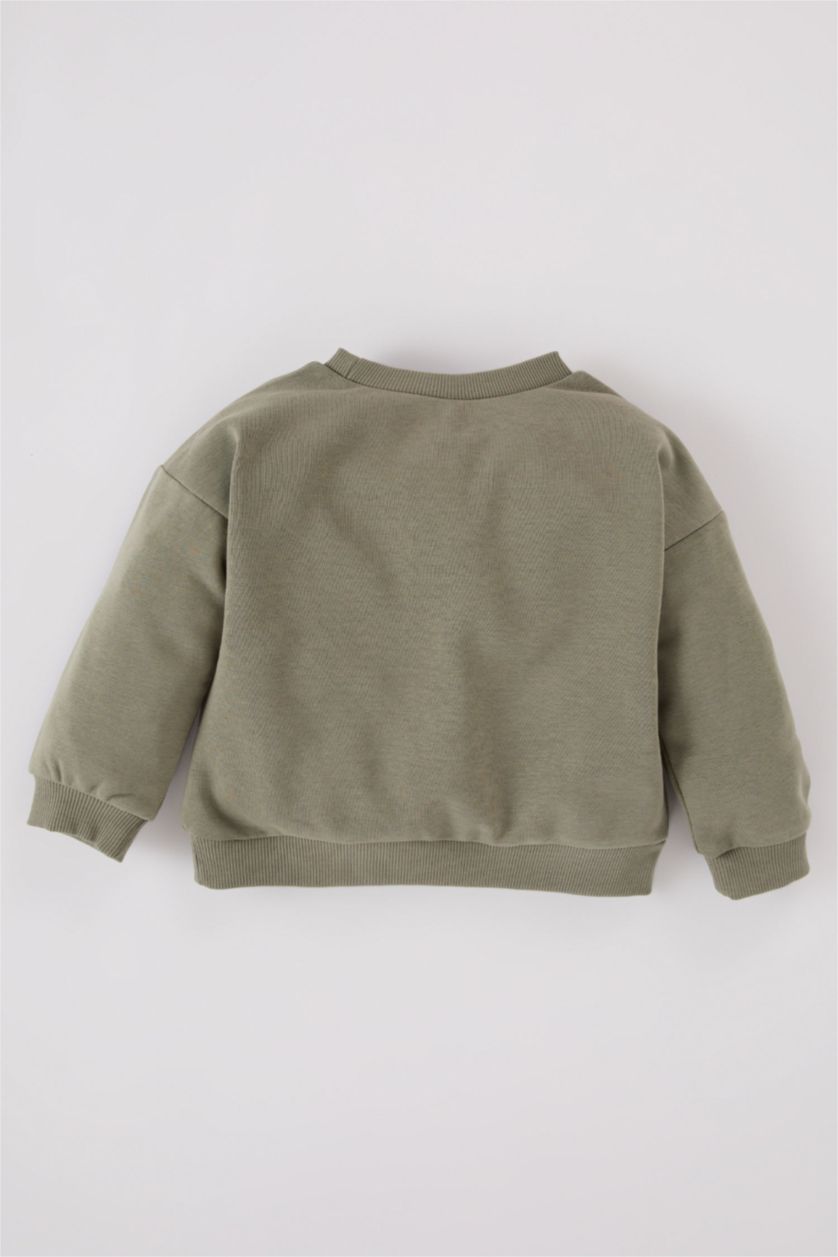 BÉBÉ GARÇON Kaki Clair Sweat-shirt à col rond avec imprimé nature à intérieur doux pour Bébé Garçon