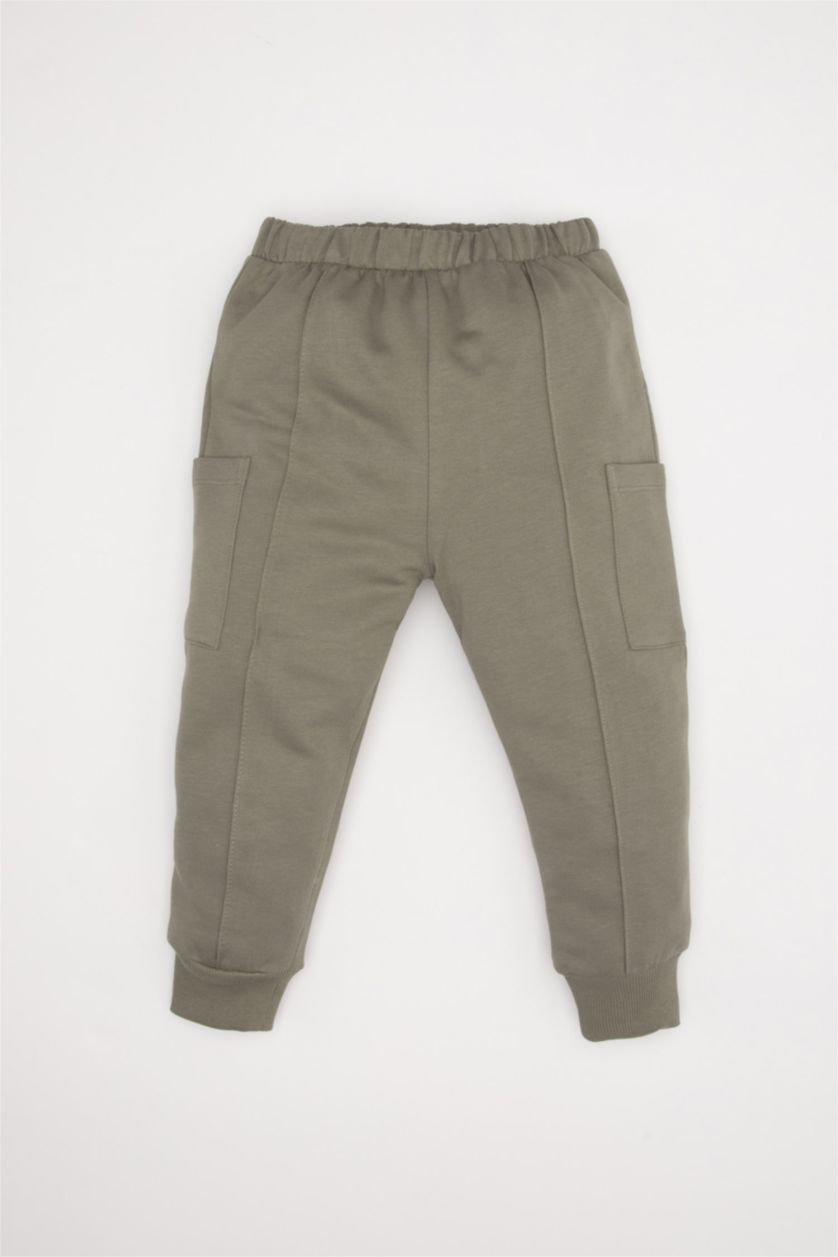 Erkek Bebek Bej Erkek Bebek 2'li Takım Baskılı Sweatshirt Beli Lastikli Jogger Eşofman Altı