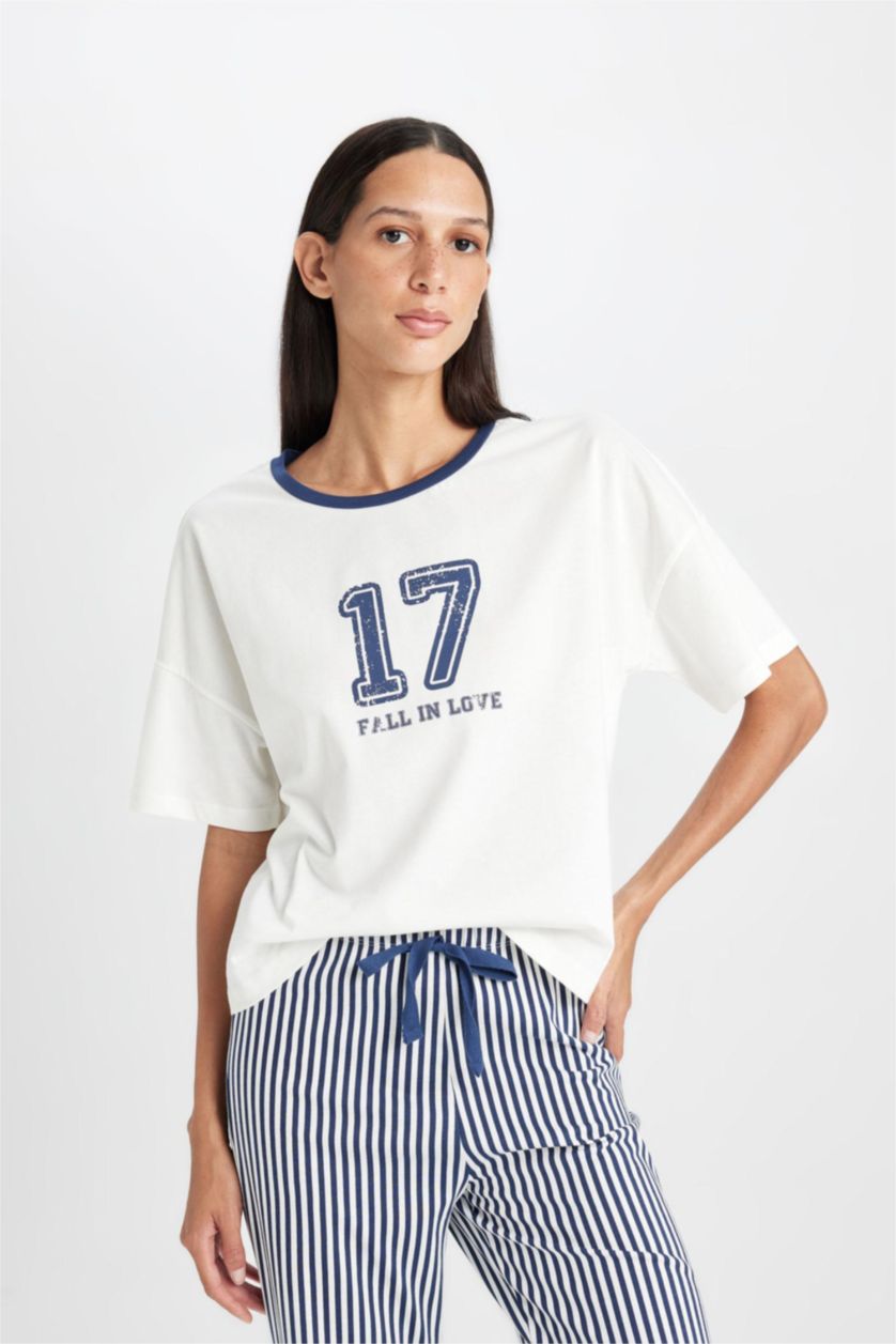 FEMME Marin Pyjama avec imprimé de Fall In Love