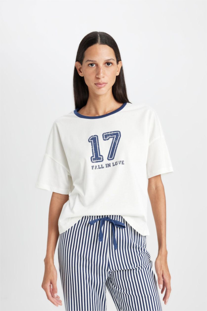 FEMME Marin Pyjama avec imprimé de Fall In Love