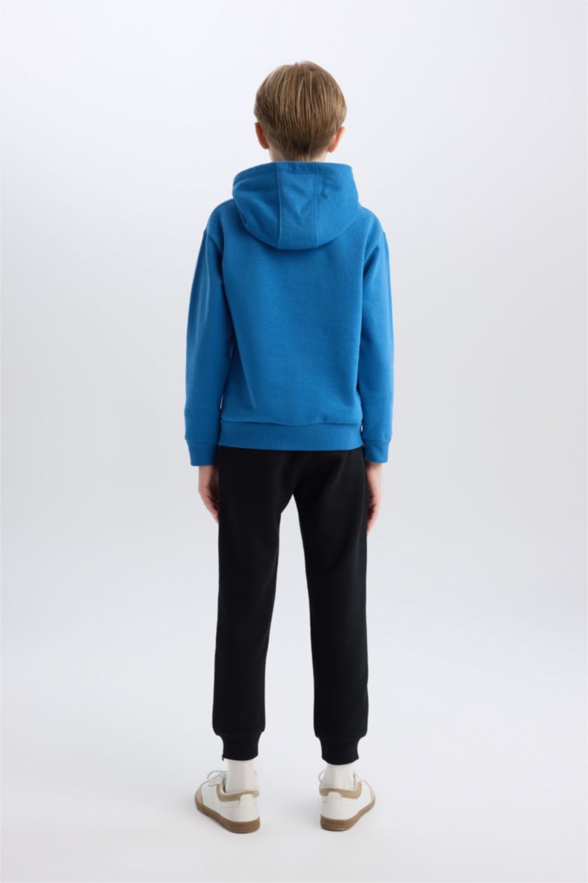 Erkek Çocuk - Genç Erkek Mavi Erkek Çocuk 2'li Takım Kapüşonlu Baskılı Sweatshirt Beli Lastikli Eşofman Altı