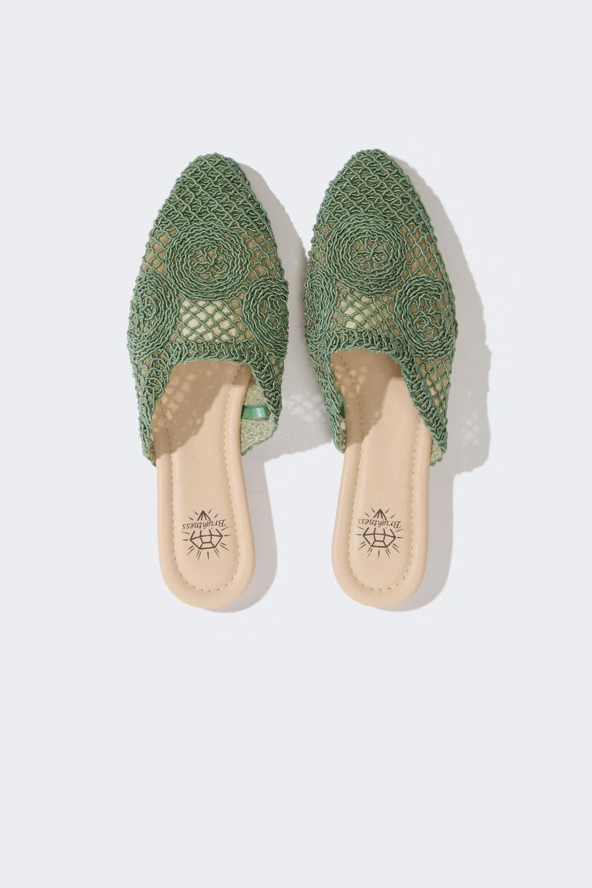 نساء كاكي شبشب نسائي بكعب مسطح سليب أون