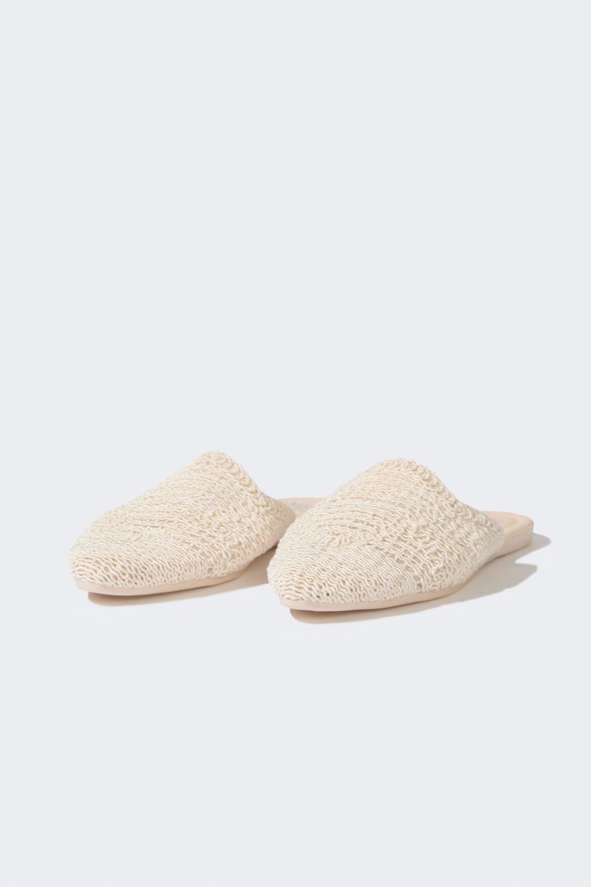 Woman Beige Woman Flat Sole Slip On Slippers