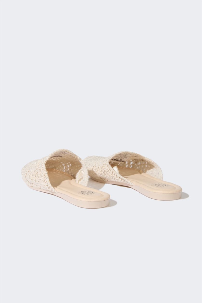Woman Beige Woman Flat Sole Slip On Slippers