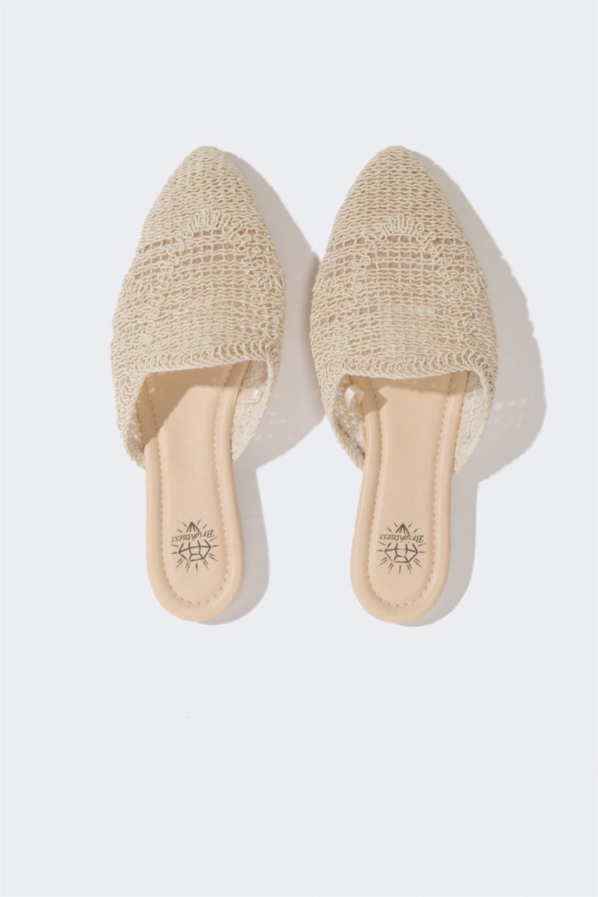 Woman Beige Woman Flat Sole Slip On Slippers