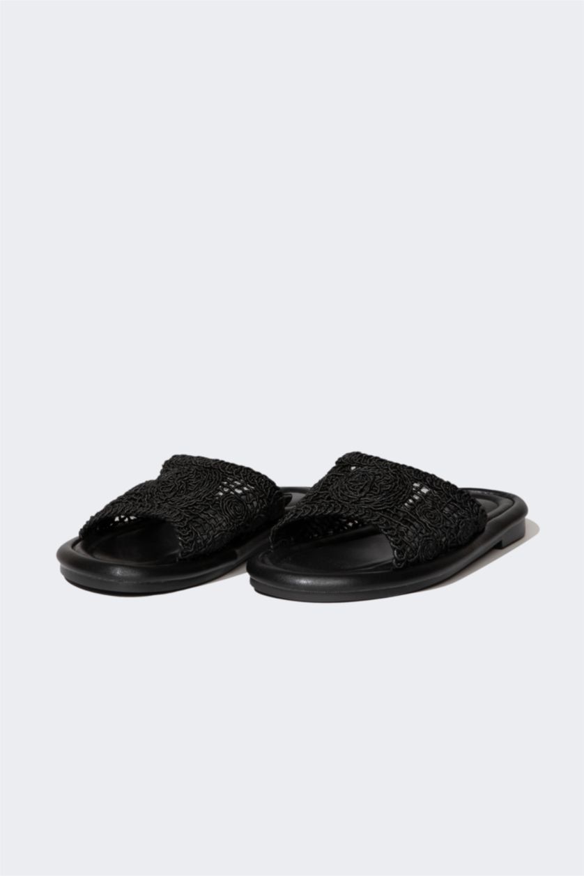 FEMME Noir Sandales plates à bande unique pour femme