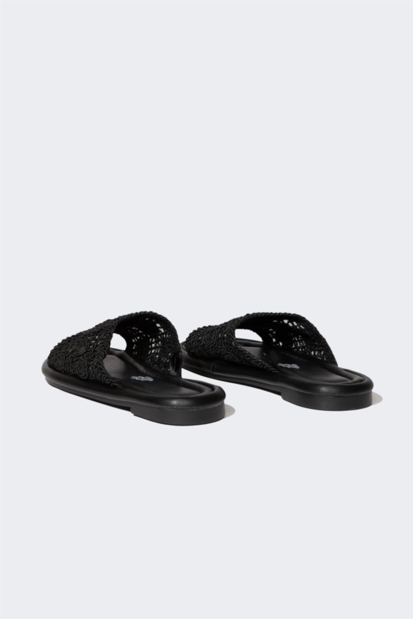 FEMME Noir Sandales plates à bande unique pour femme