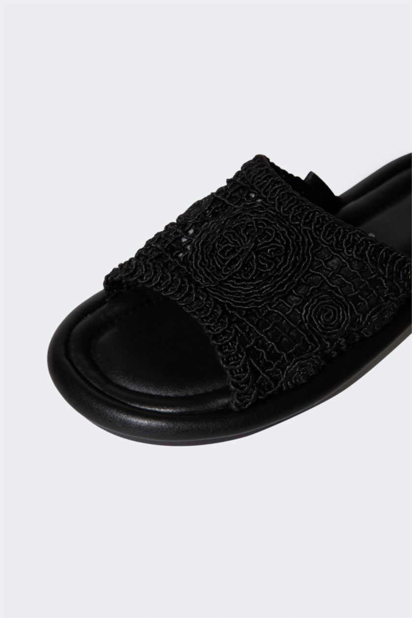 FEMME Noir Sandales plates à bande unique pour femme