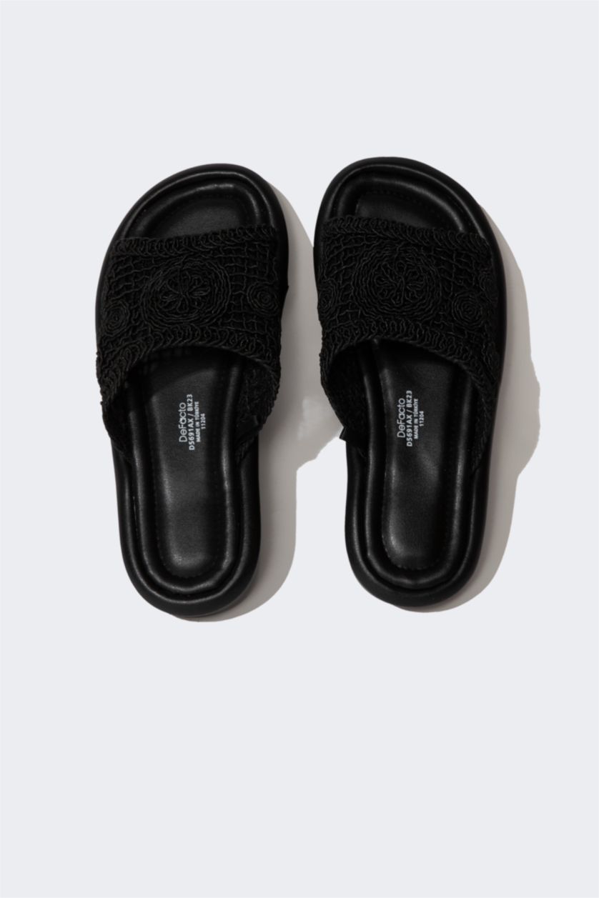 FEMME Noir Sandales plates à bande unique pour femme