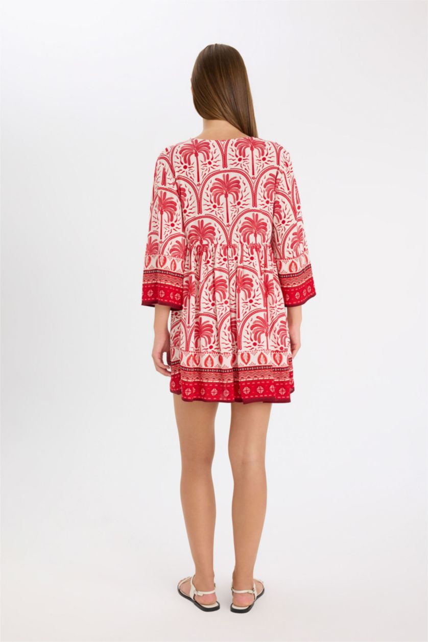 Kadın Kırmızı Regular Fit Desenli Plaj Elbisesi-Fall in Love