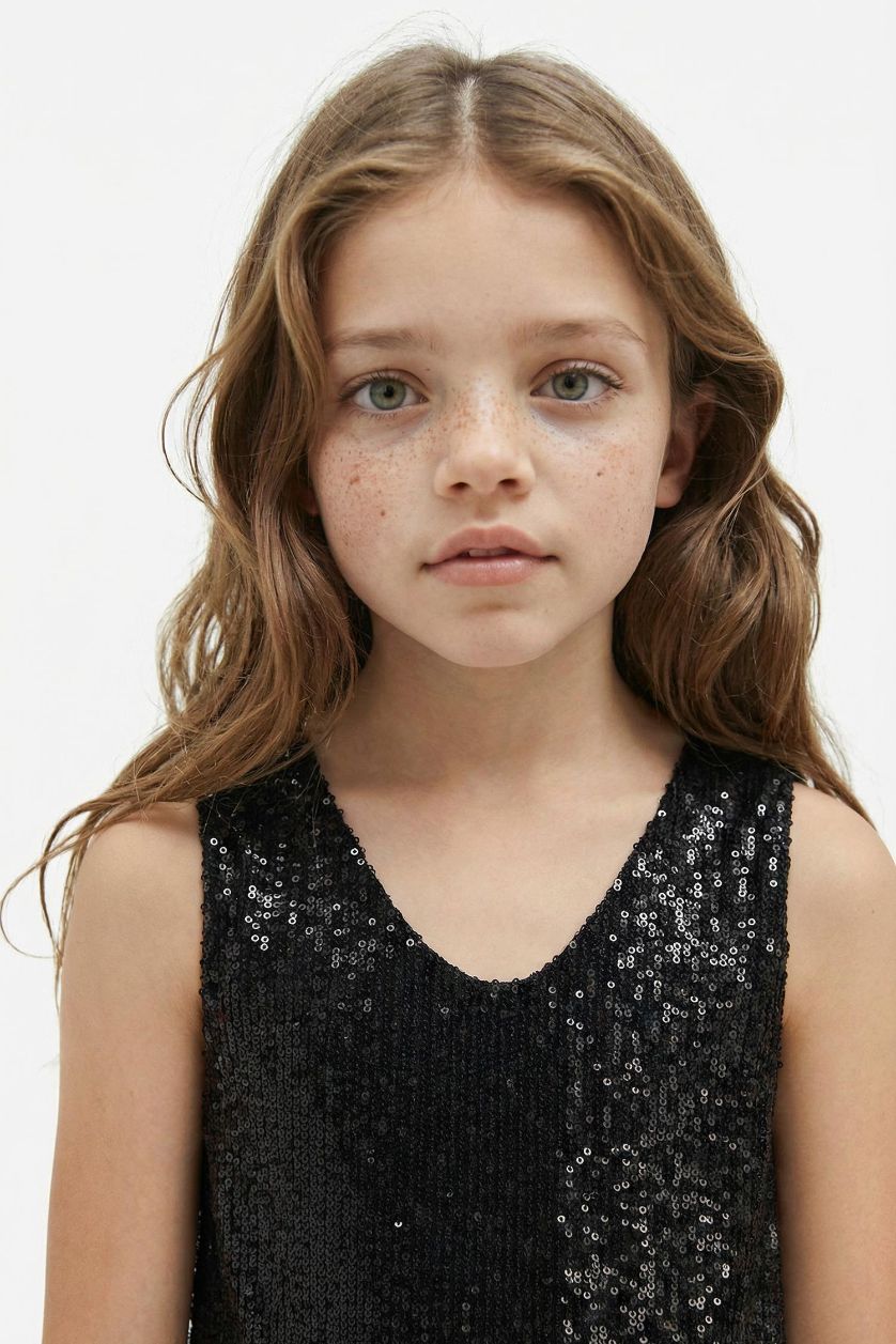 Kız Çocuk - Genç Kız Siyah Kolsuz Payetli Elbise Kız Çocuk
