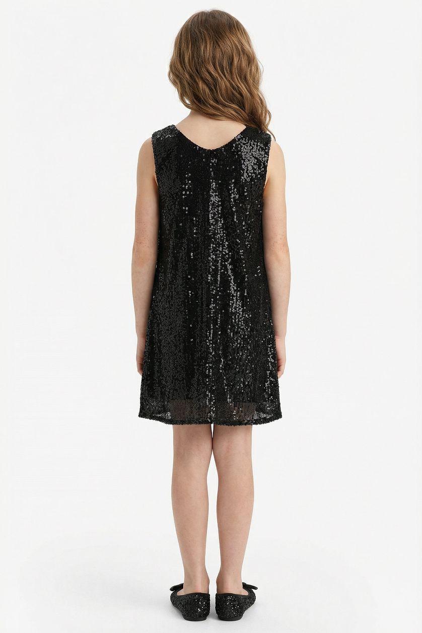 Kız Çocuk - Genç Kız Siyah Kolsuz Payetli Elbise Kız Çocuk