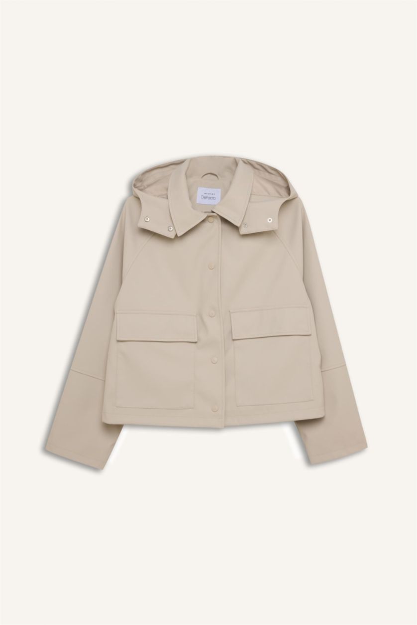 حريمي بيج فاتح جاكيت مطر وتر بروف قصة عادية بكابيشون