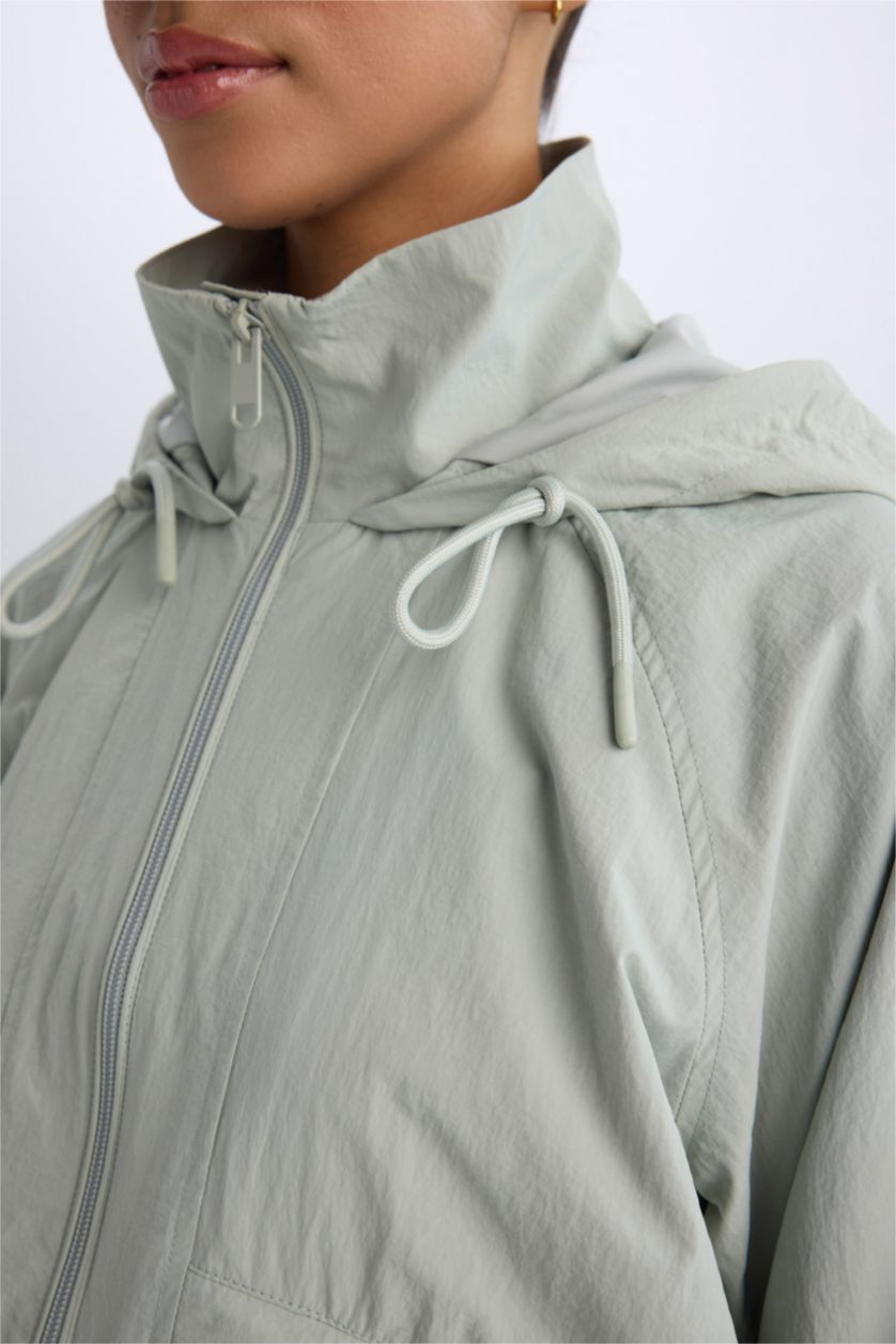 WOMAN Mint Hooded Zippered Thin Waterproof Jacket