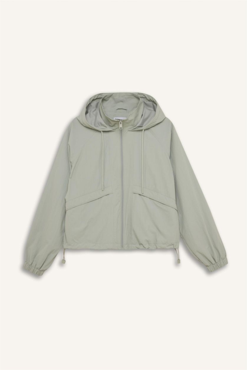 WOMAN Mint Hooded Zippered Thin Waterproof Jacket