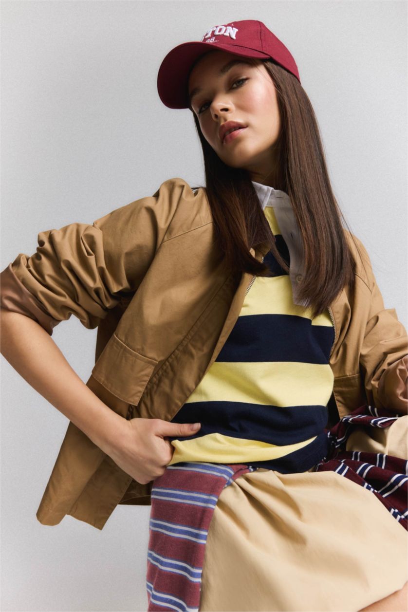 Kadın Bej Su Geçirmez Kapüşonlu Fermuarlı Cepli Pamuklu Mevsimlik Mont