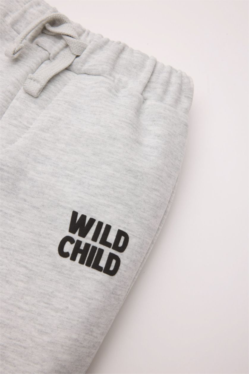 مولود ذكر ميلانج رمادي فاتح سروال بطبعة شعار قماش رقيق قصة عادية