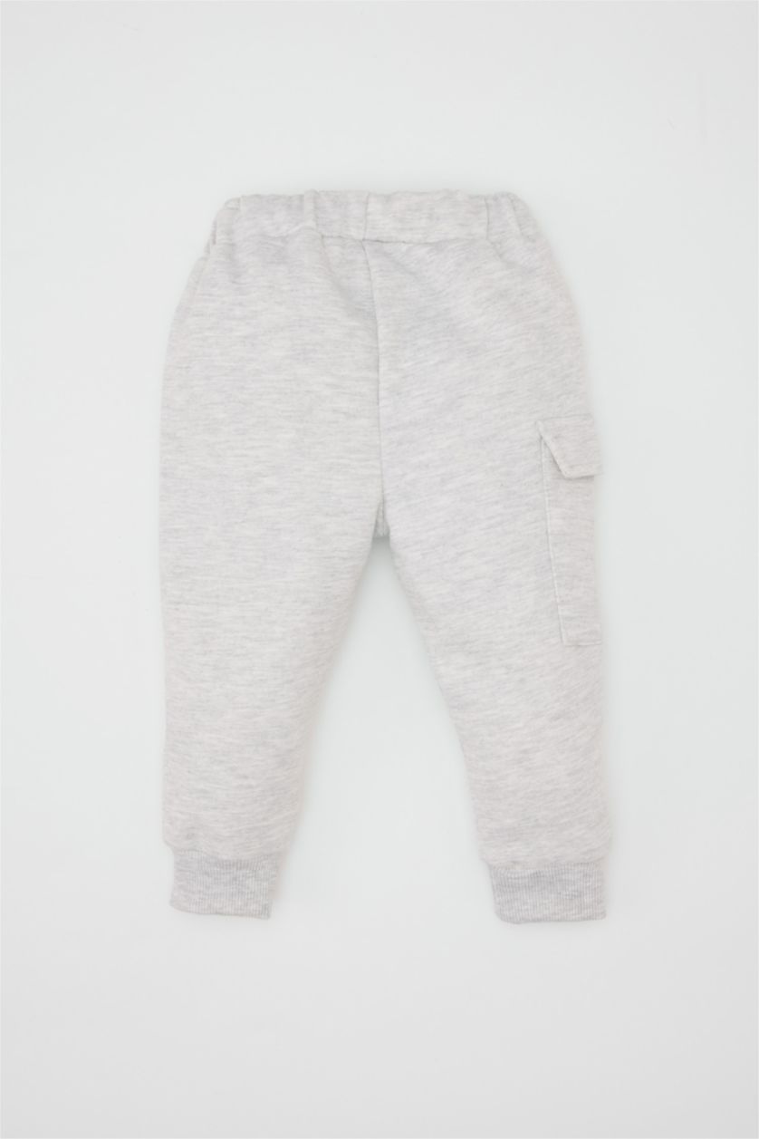 مولود ذكر ميلانج رمادي فاتح سروال بطبعة شعار قماش رقيق قصة عادية