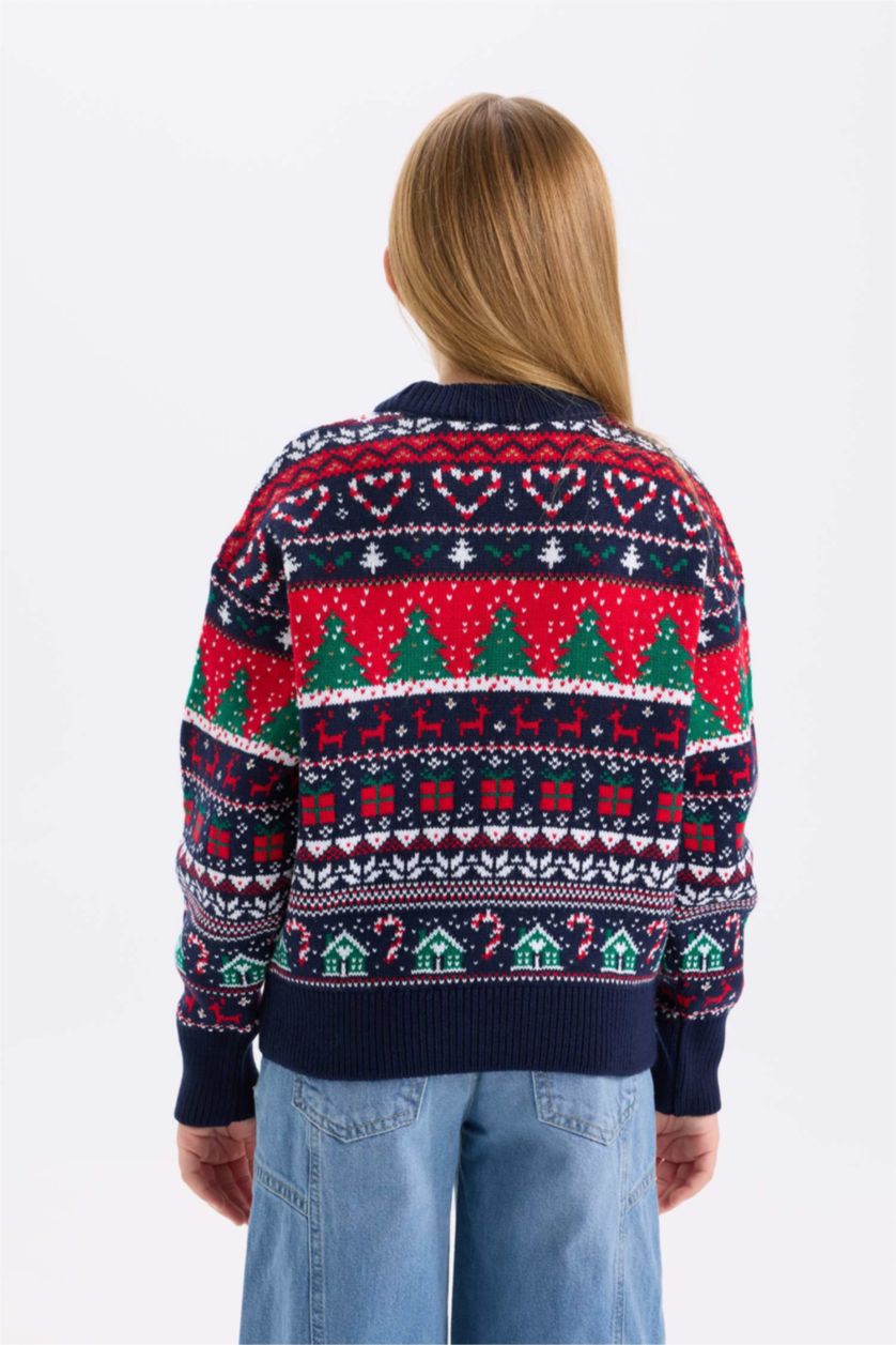 بنات كحلي بلوفر قصة عادية بياقة مستديرة