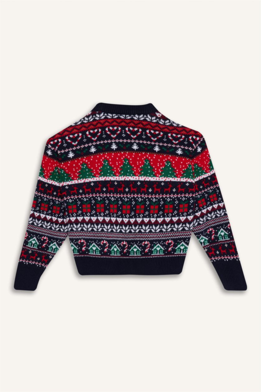 بنات كحلي بلوفر قصة عادية بياقة مستديرة