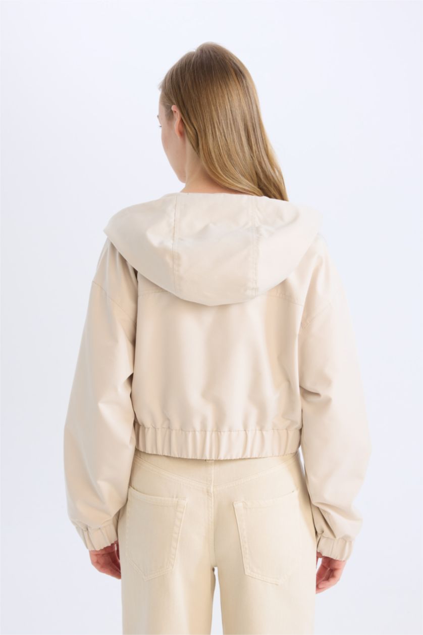 Kadın Ekru 	Su Geçirmez Kapüşonlu Fermuarlı Mont