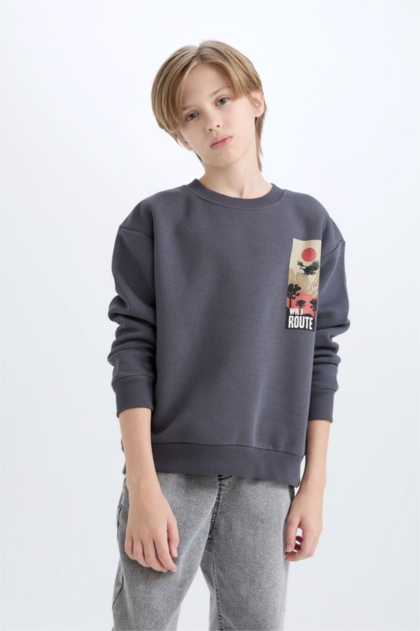 أولادي أنثرا Boy Oversize Crew Neck Printed Sweatshirt
