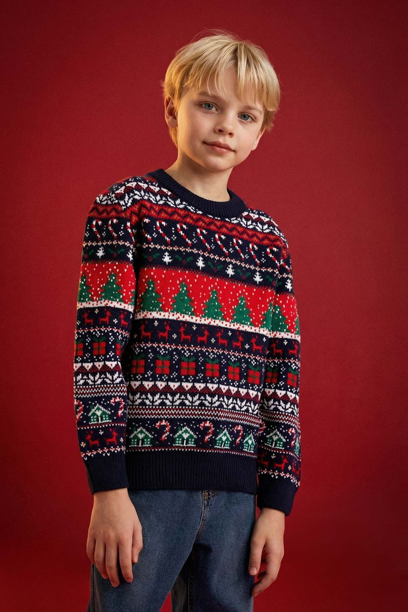 أولاد كحلي بلوفر تريكو قصة عادية بياقة مستديرة