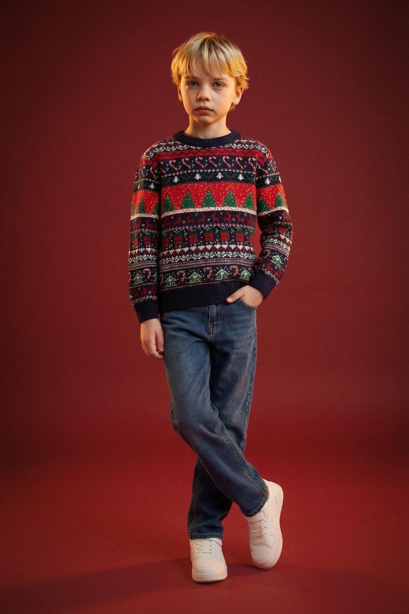 أولاد كحلي بلوفر تريكو قصة عادية بياقة مستديرة