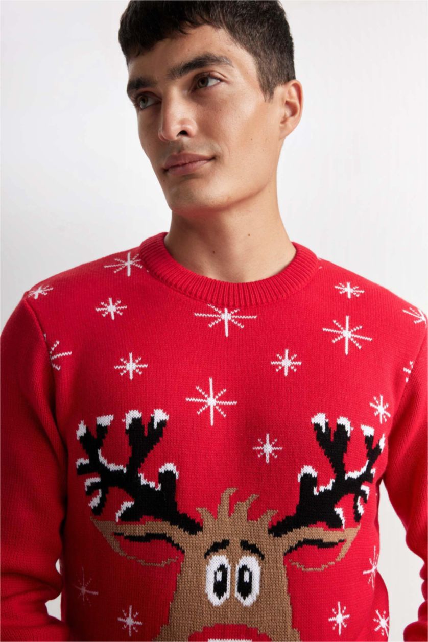 MAN Red Red Standard Fit Crew Neck New Year Themed Knitwear Pullover