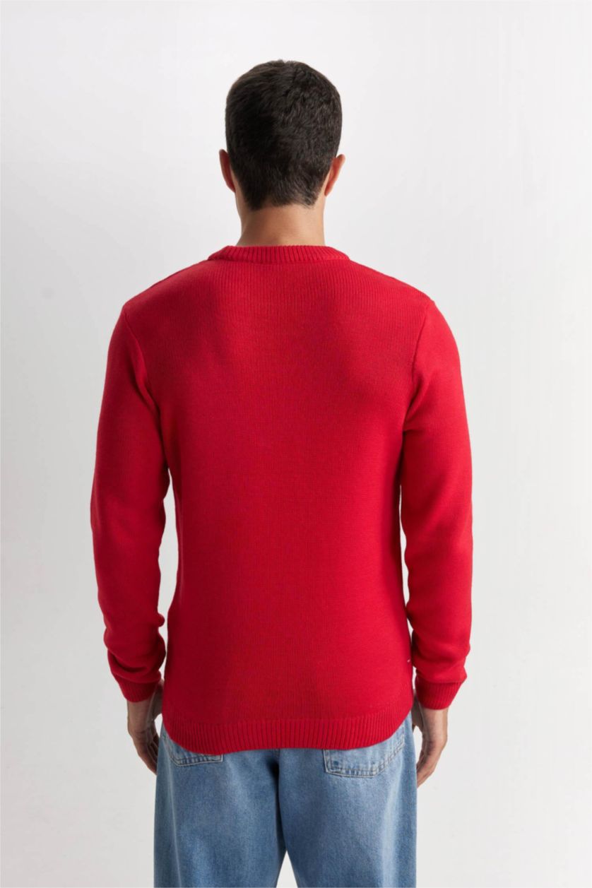 MAN Red Red Standard Fit Crew Neck New Year Themed Knitwear Pullover