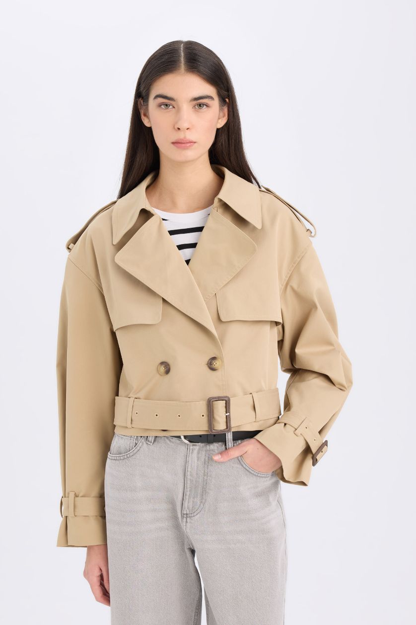 WOMAN Beige Regular Fit Trenchcoat