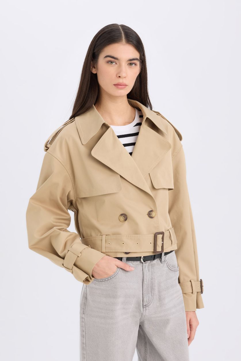 WOMAN Beige Regular Fit Trenchcoat