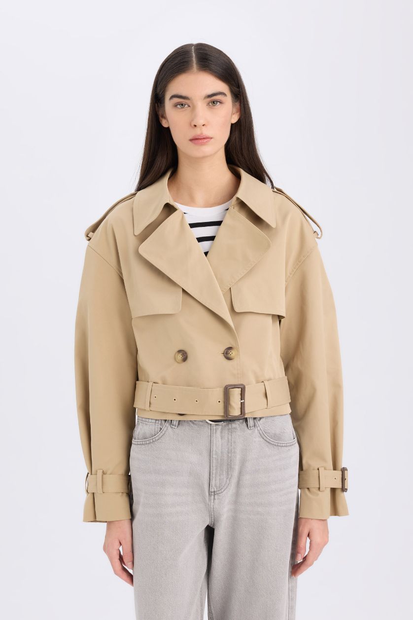 WOMAN Beige Regular Fit Trenchcoat