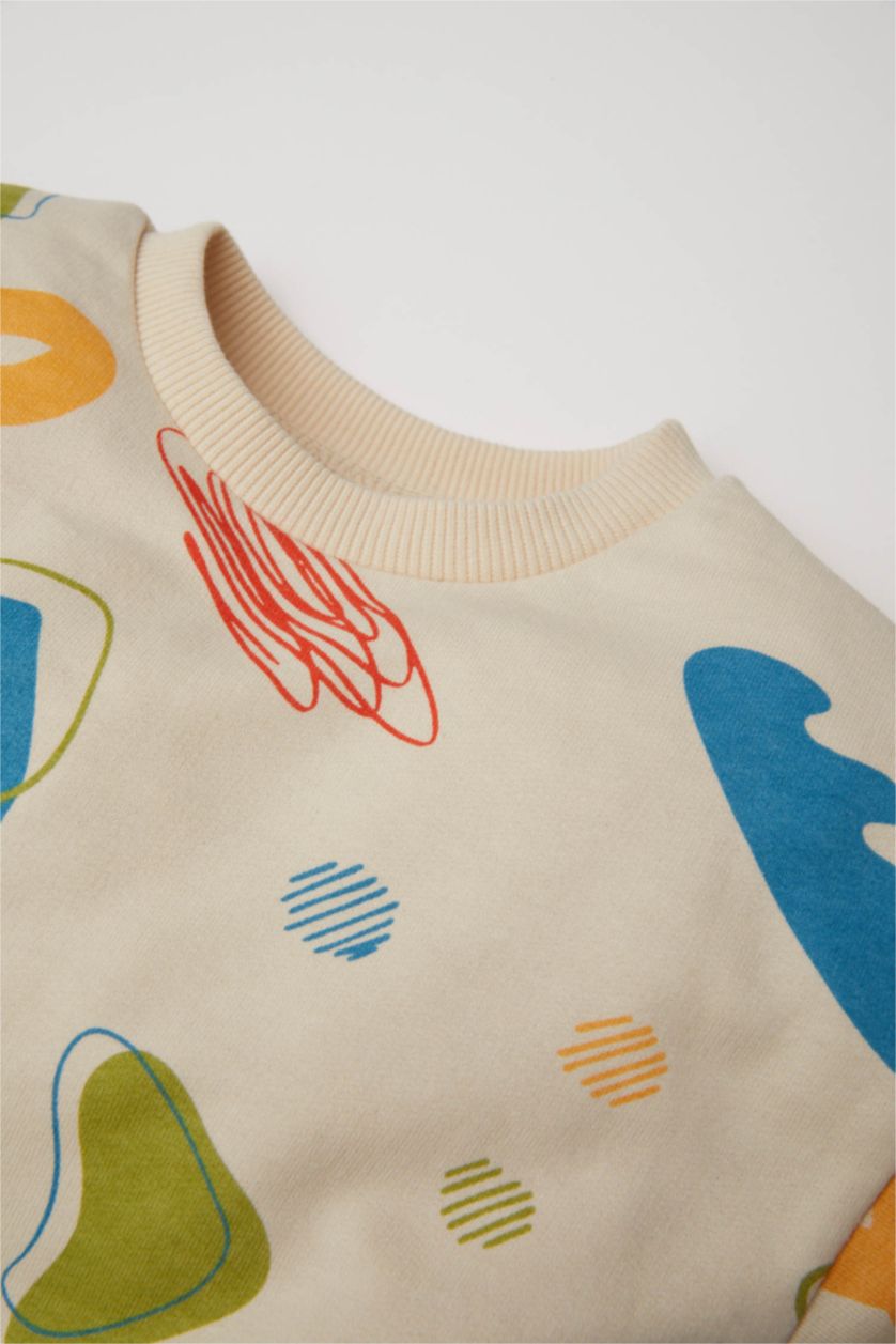 Erkek Bebek Açık Taş Erkek Bebek 2'li Takım Desenli Sweatshirt Alt