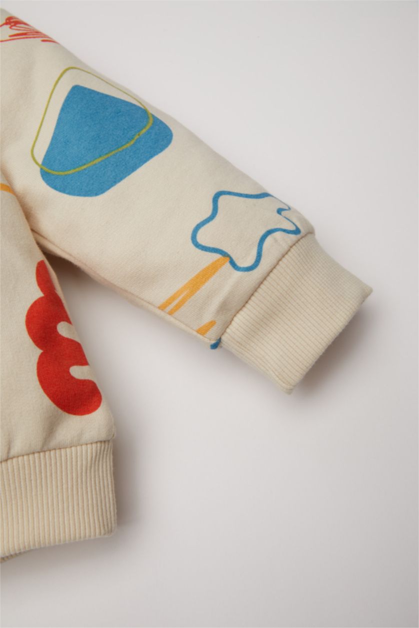 Erkek Bebek Açık Taş Erkek Bebek 2'li Takım Desenli Sweatshirt Alt