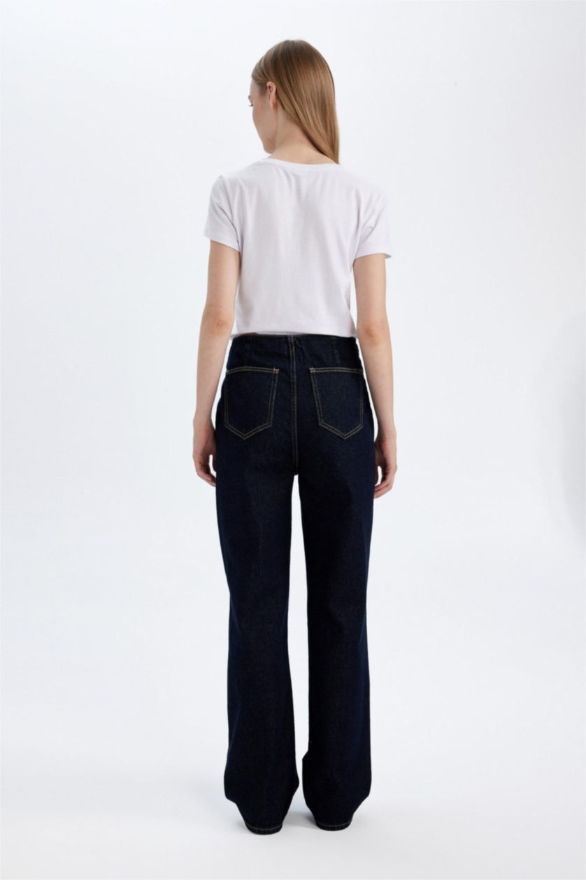 Kadın Koyu Mavi 90's Wide Leg Yüksek Bel Uzun Jean Pantolon