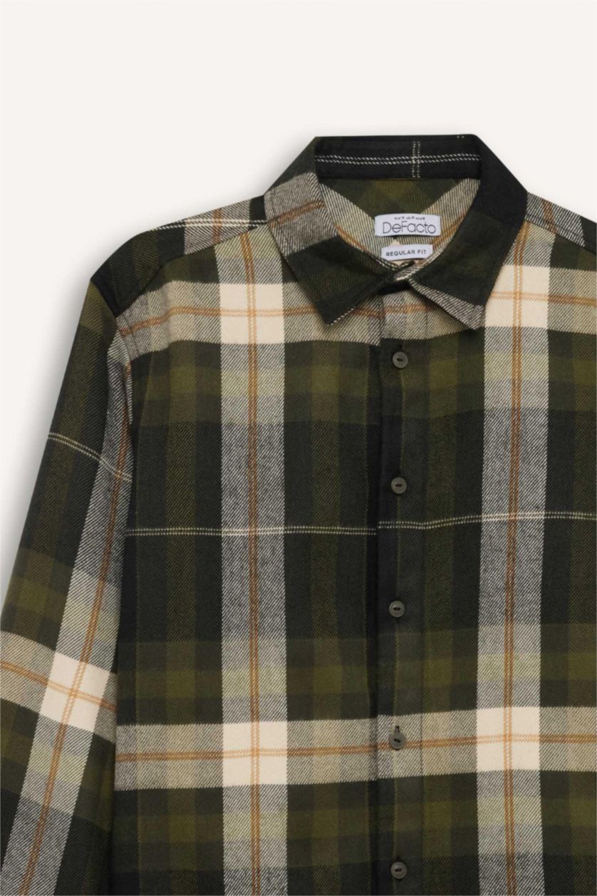 Man NAVY Regular Fit Flannel Long Sleeve Checkered Shirt