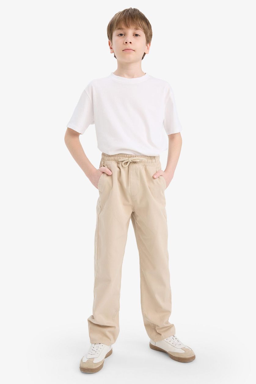 Erkek Çocuk - Genç Erkek Bej Düz Paça Basic Düz Gabardin Pantolon Erkek Çocuk