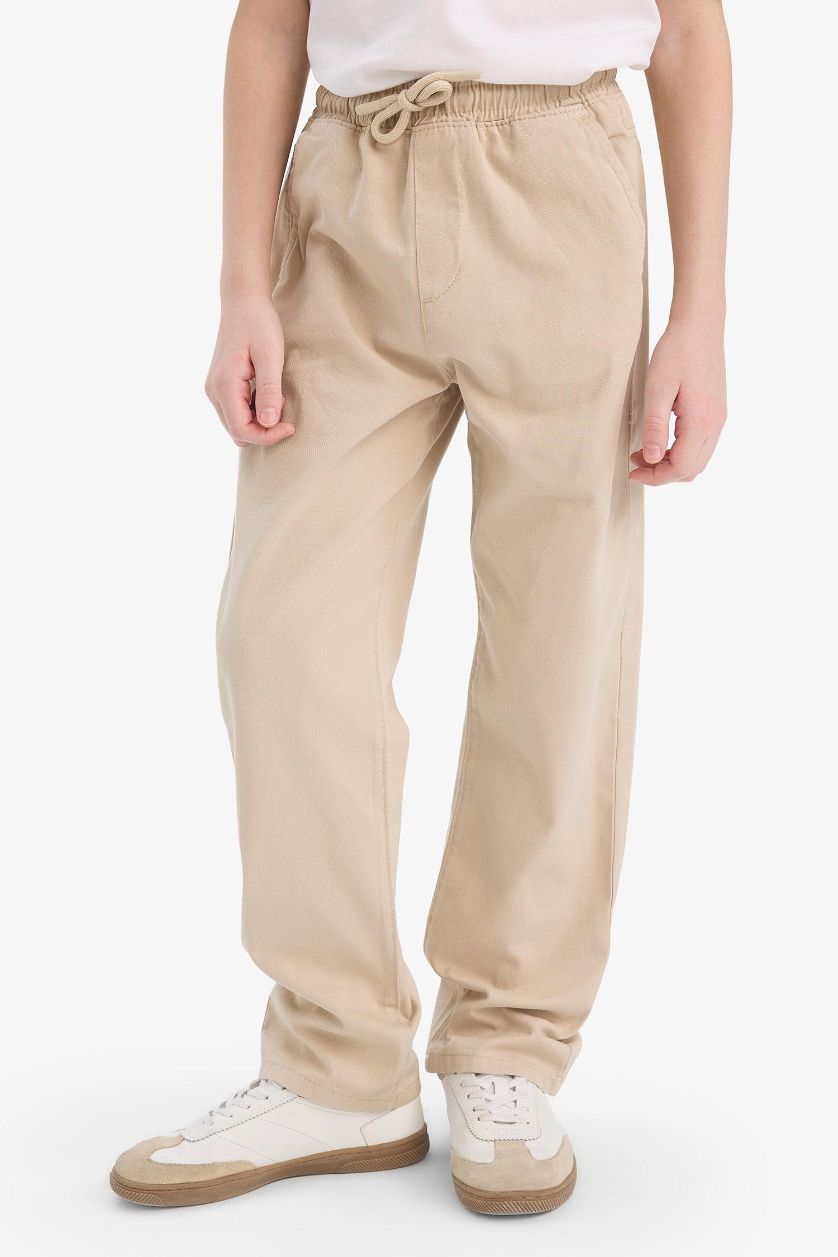 Erkek Çocuk - Genç Erkek Bej Düz Paça Basic Düz Gabardin Pantolon Erkek Çocuk