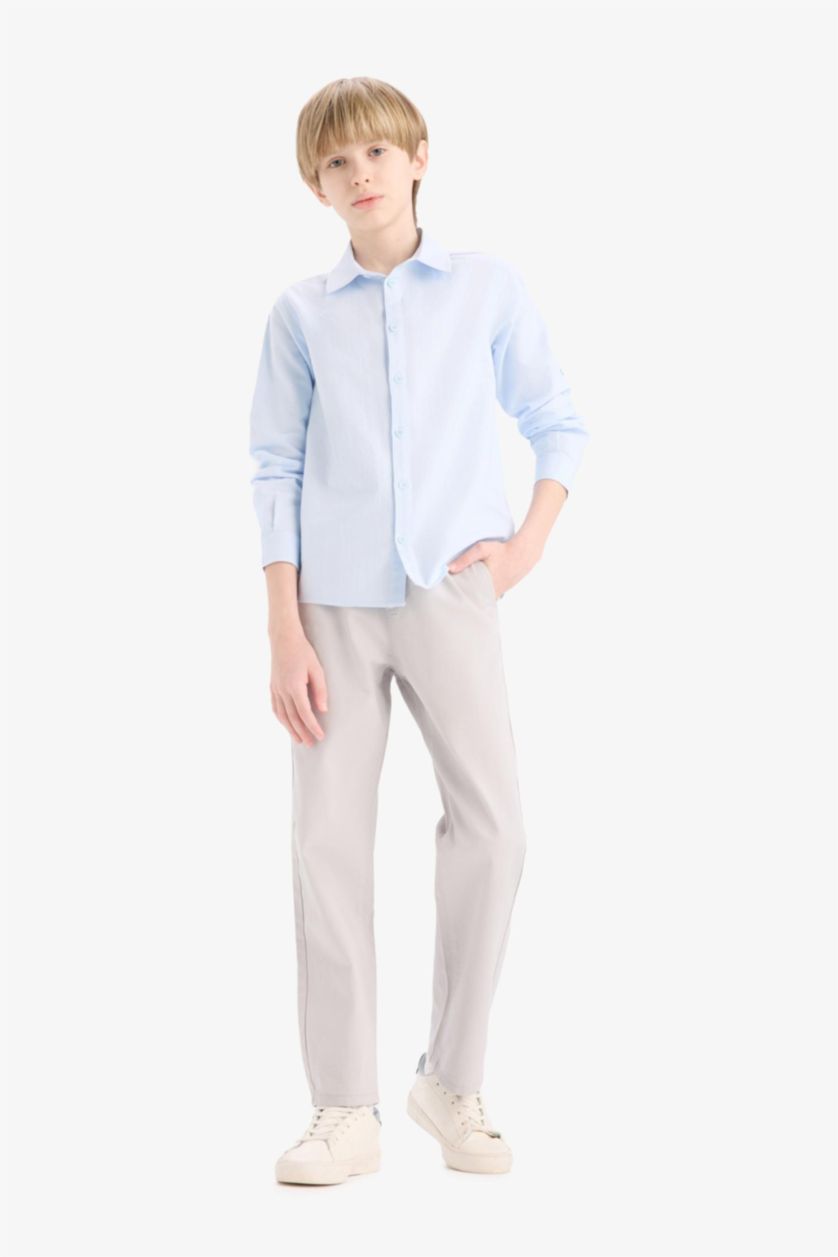 Erkek Çocuk - Genç Erkek Açık Gri Düz Paça Basic Düz Gabardin Pantolon Erkek Çocuk