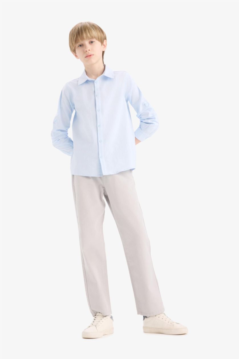 Erkek Çocuk - Genç Erkek Açık Gri Düz Paça Basic Düz Gabardin Pantolon Erkek Çocuk