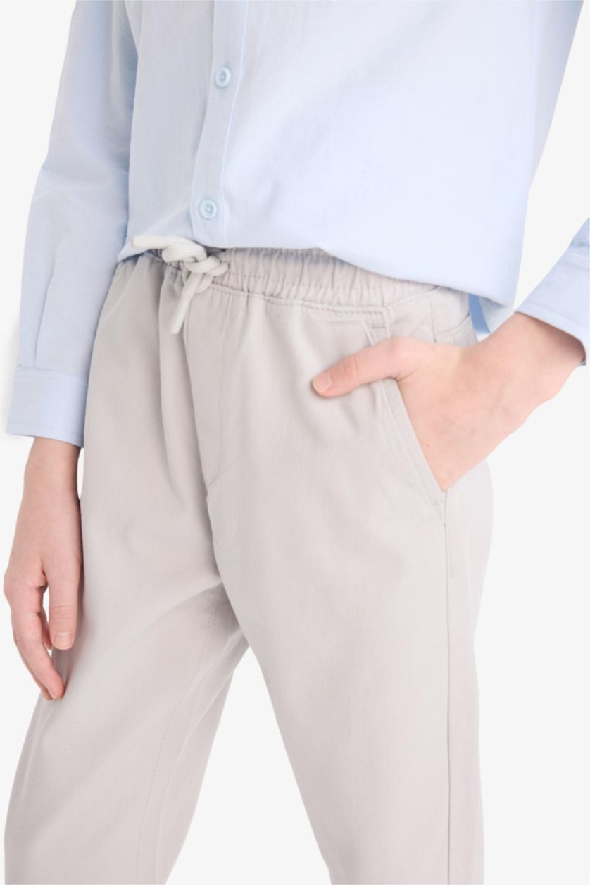 Erkek Çocuk - Genç Erkek Açık Gri Düz Paça Basic Düz Gabardin Pantolon Erkek Çocuk