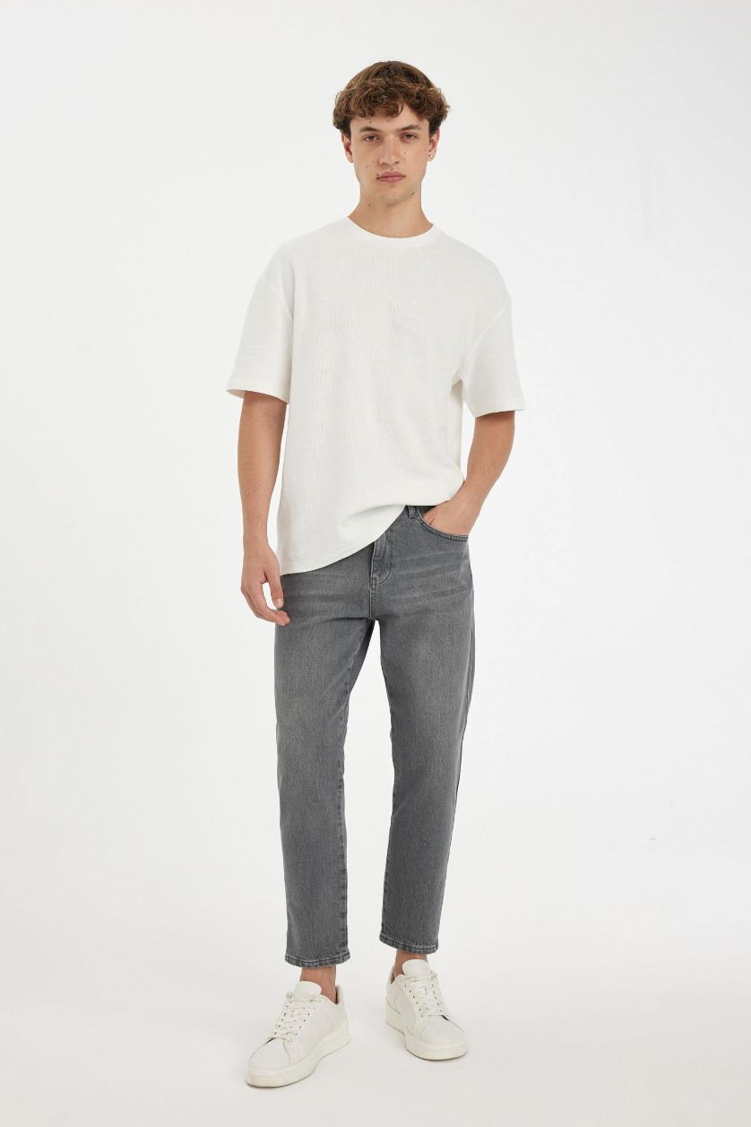 رجال رمادي سروال جينز سليم قصير فيت برجل ضيقة