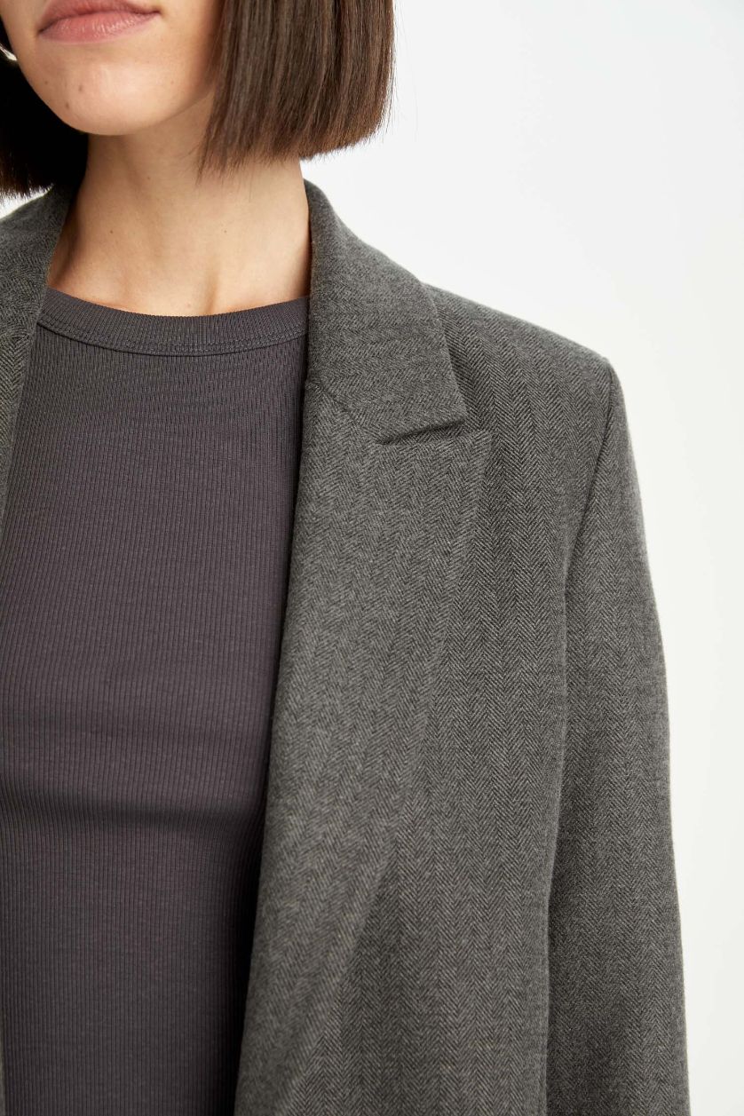 Kadın Antrasit Oversize Geniş Kalıp Ceket Yaka Düğmeli Basic Düz Blazer Ceket