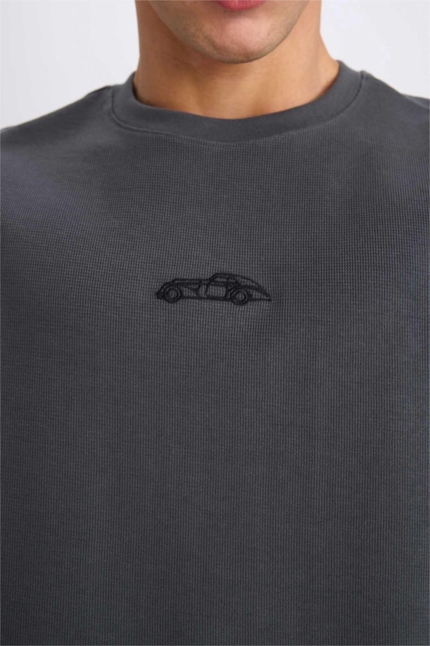 MAN Anthracite Boxy Fit Crew Neck Printed Short Sleeve T-Shirt