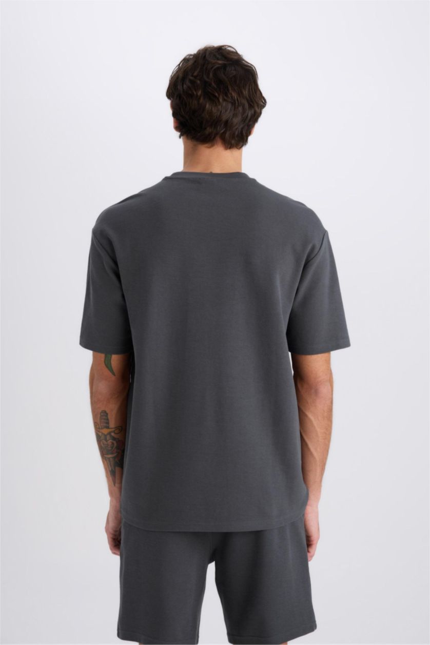 MAN Anthracite Boxy Fit Crew Neck Printed Short Sleeve T-Shirt