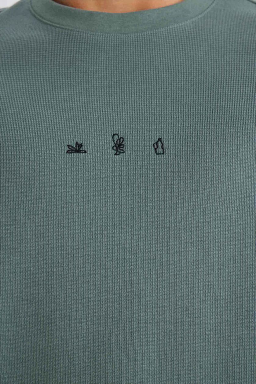 رجال أخضر تيشيرت أوفر سايز مطبوع برقبة مستديرة